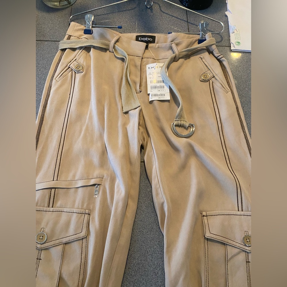 bebe Tan Cropped Cargo Jogger Pants